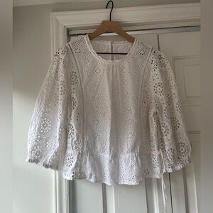 Women’s White Eyelet Blouse with Drawstring Waist